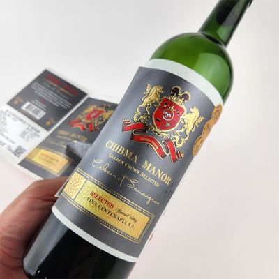 주문 고품질의 자속성 금 엠보스 와인 라벨 빨간 와인 병 라벨 스티커 online manufacture